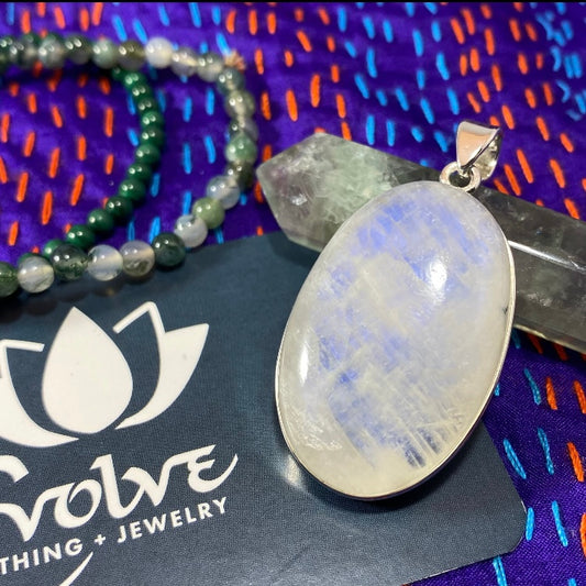 Rainbow Moonstone & Sterling Pendant