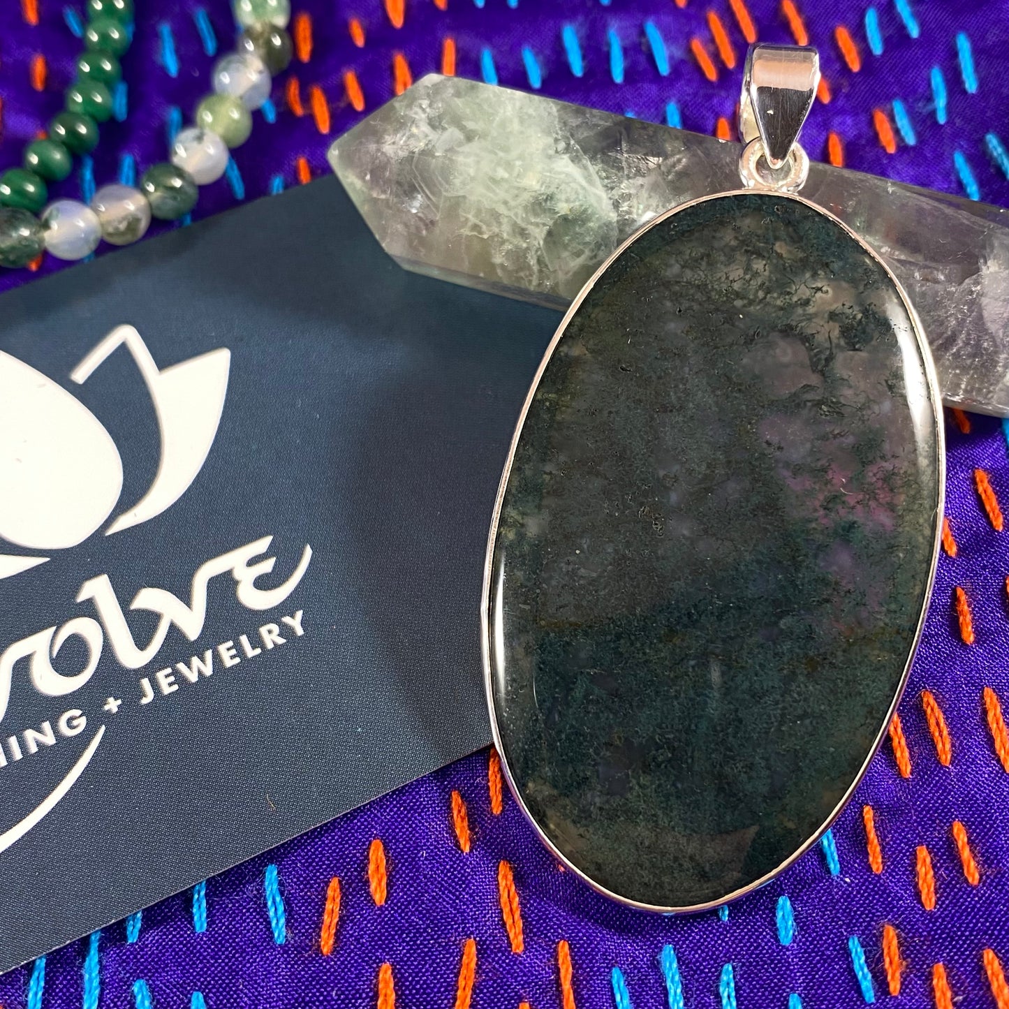 Moss Agate & Silver Pendant