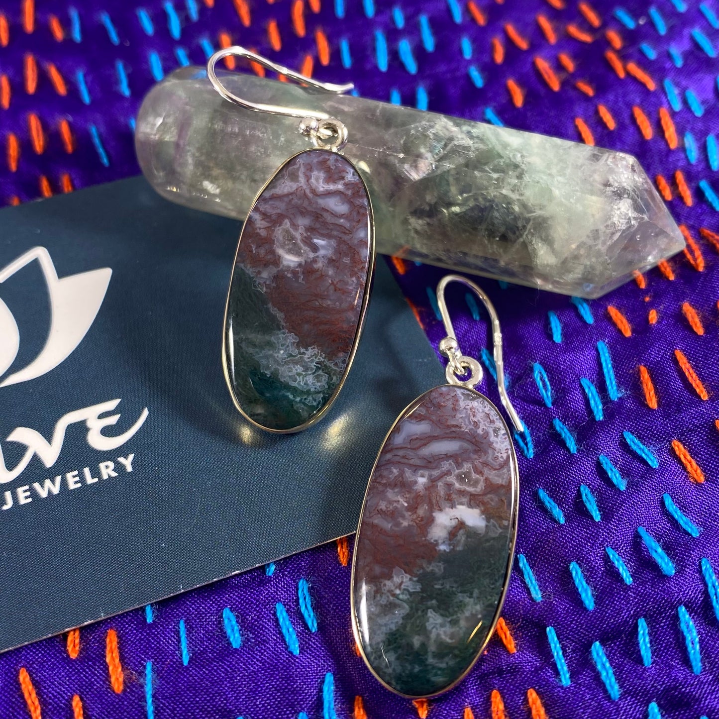 Moss Agate Sterling & Brass Earrings