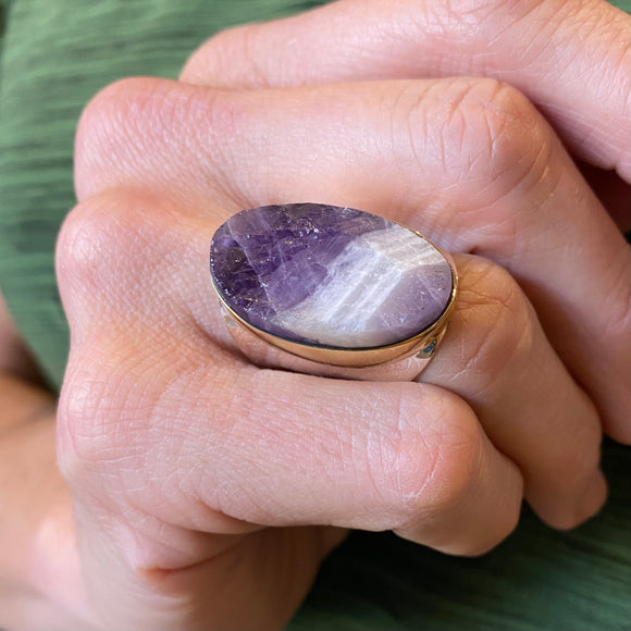 Raw Amethyst Sterling & Brass Wide Band Rings