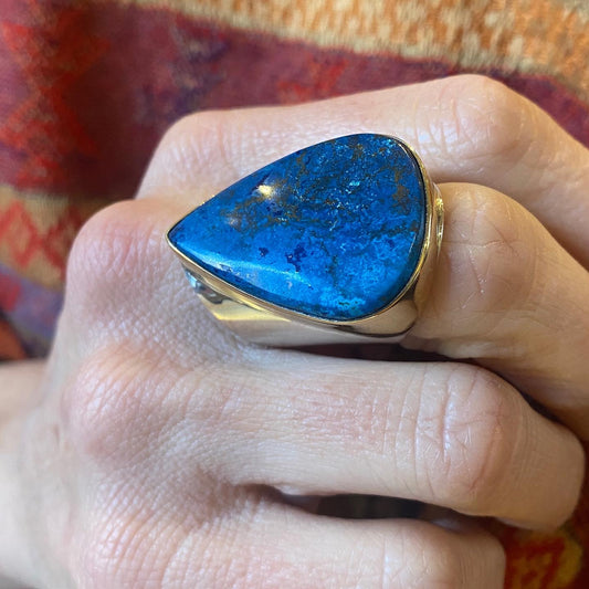 Shattuckite Sterling & Brass Wide Band Ring