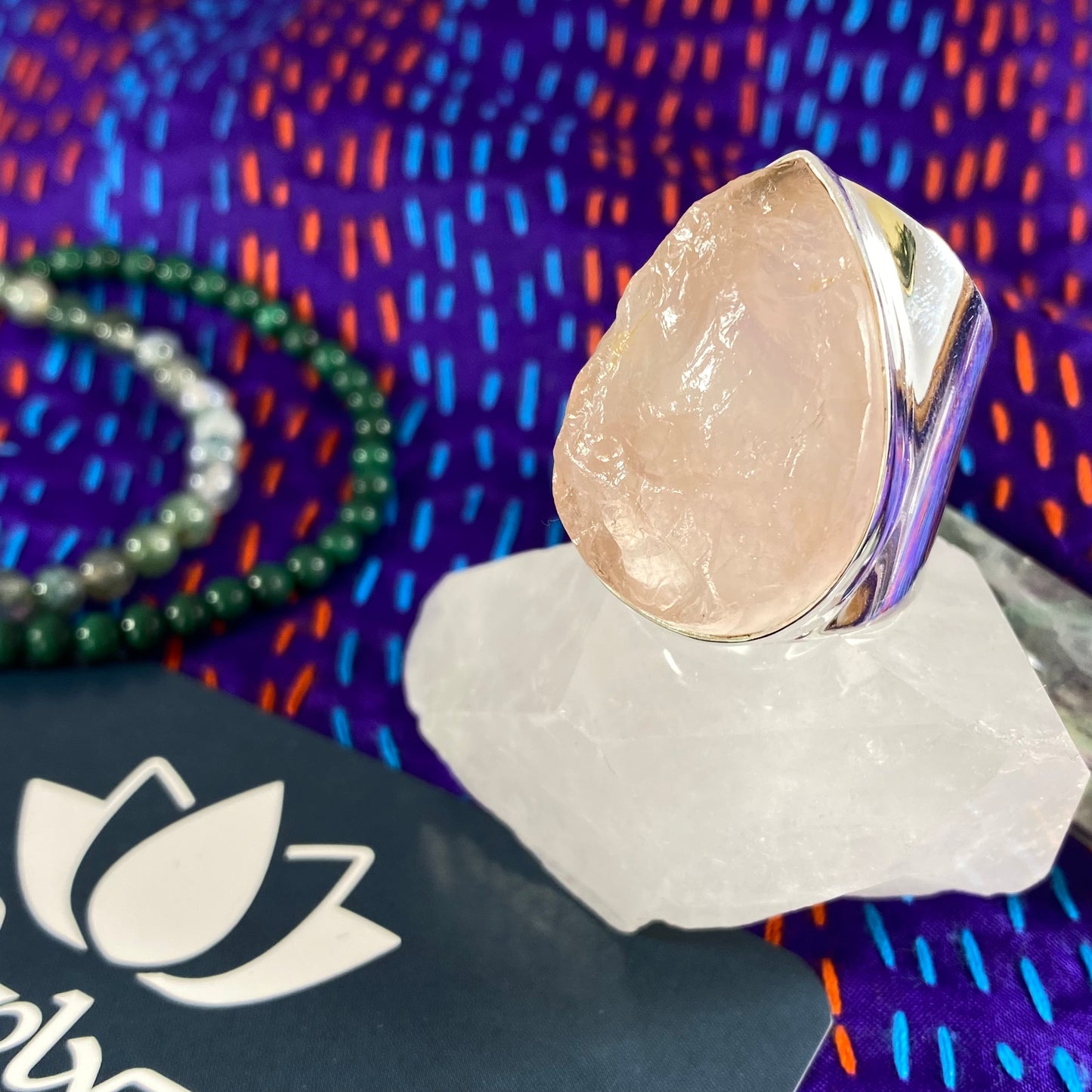 Raw Rose Quartz & Silver Wide Band Rings