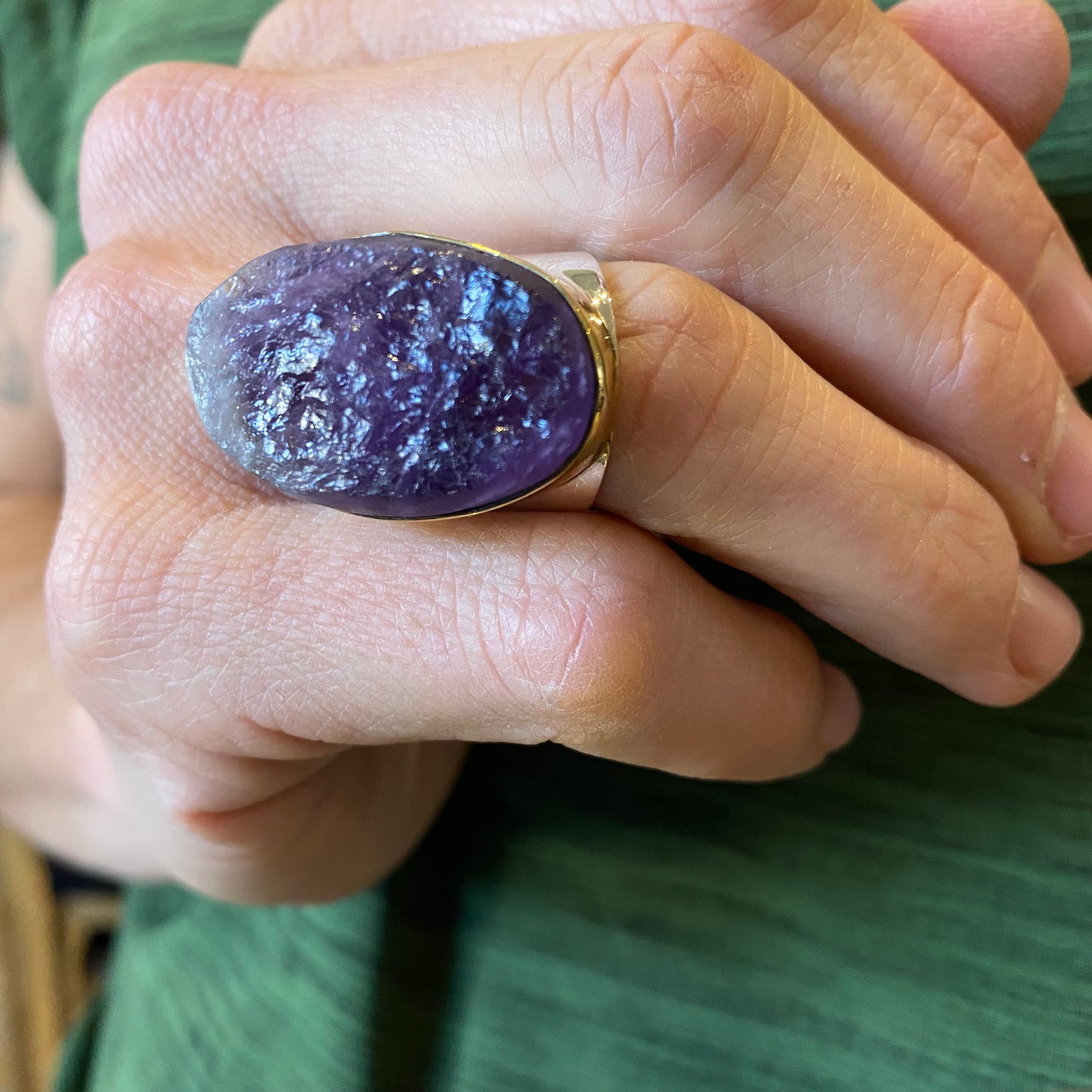 Raw Amethyst Sterling & Brass Wide Band Rings