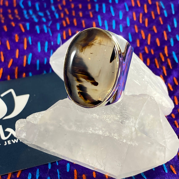 Montana Agate Sterling & Brass Wide Ring