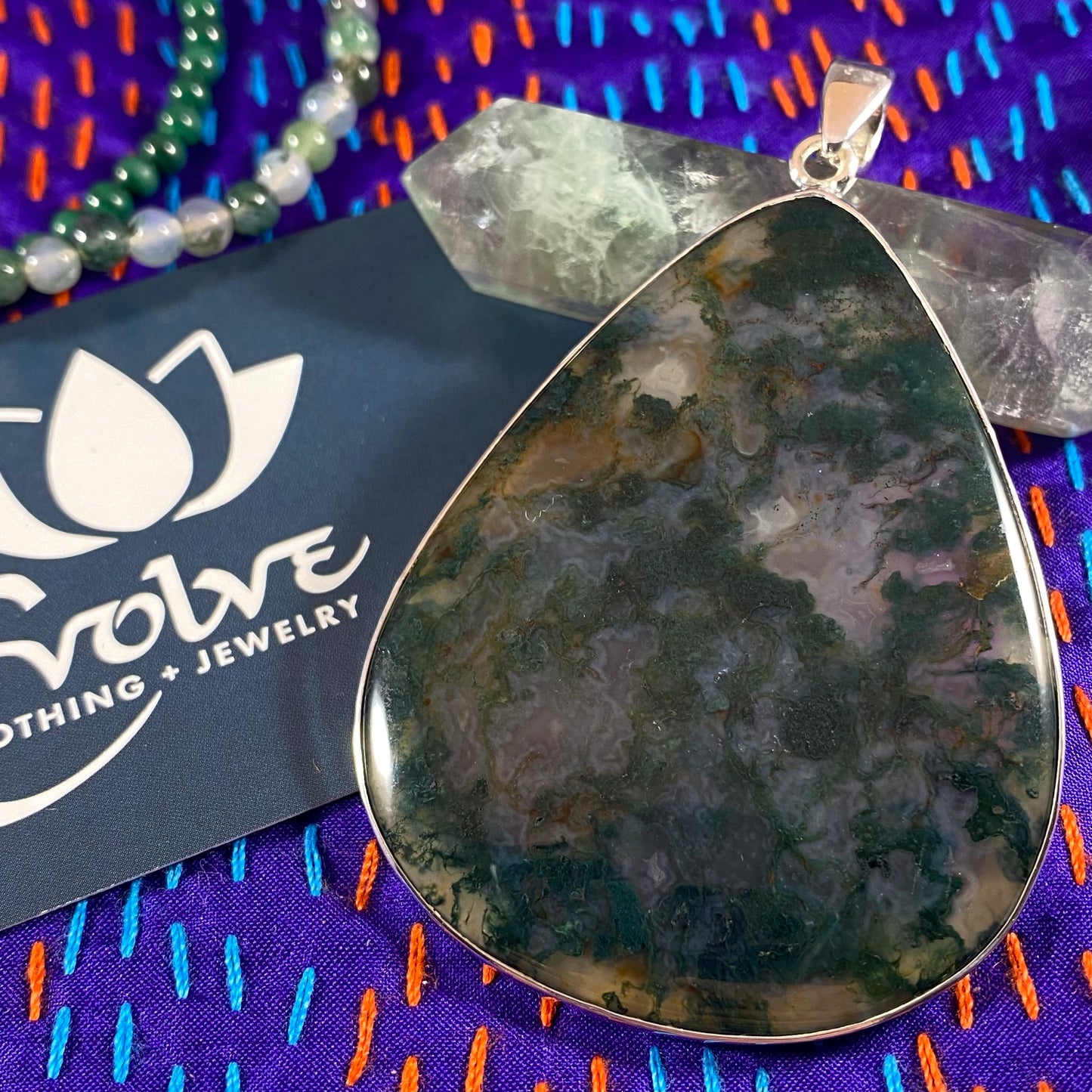 Moss Agate & Silver Pendant