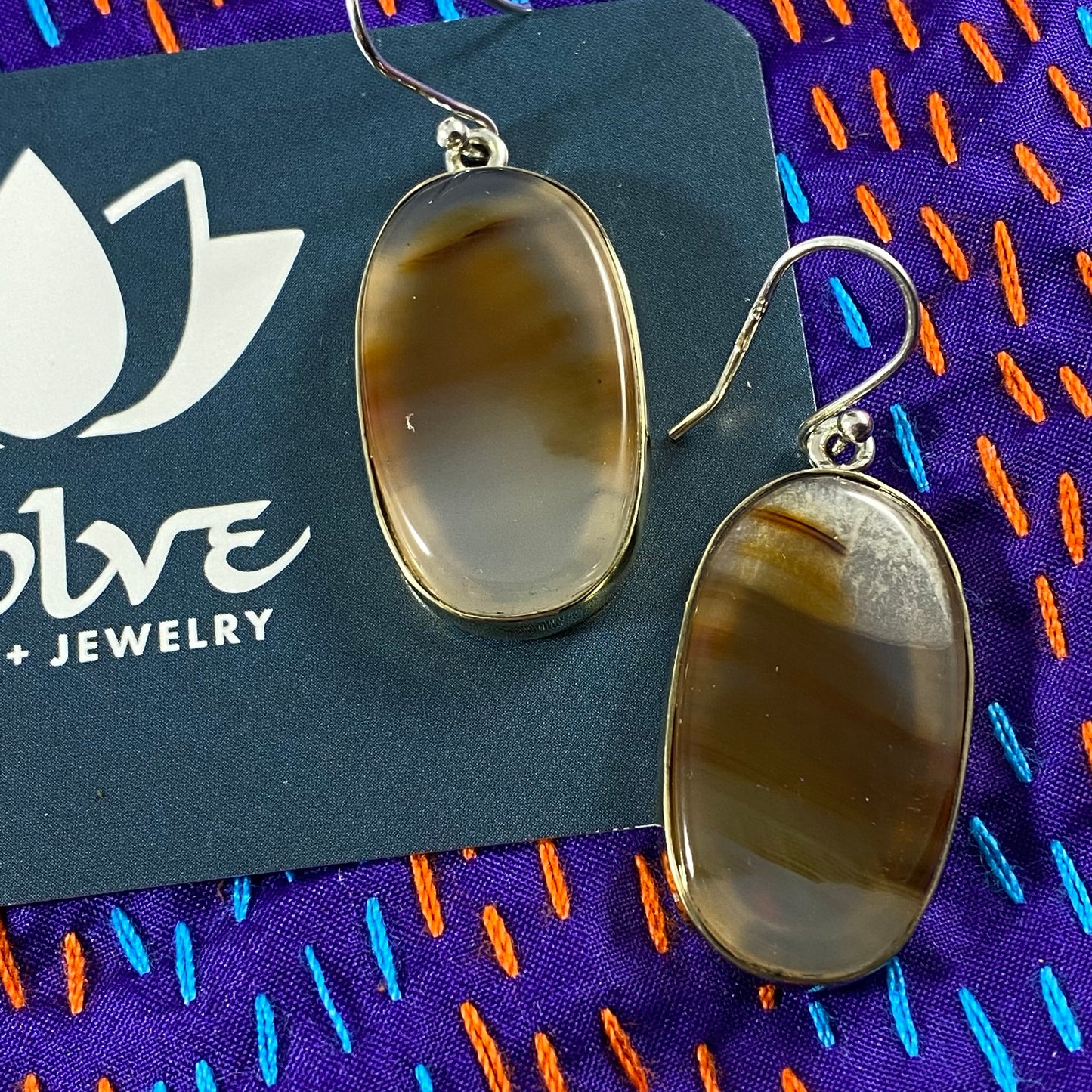 Montana Agate Brass & Silver Earrings