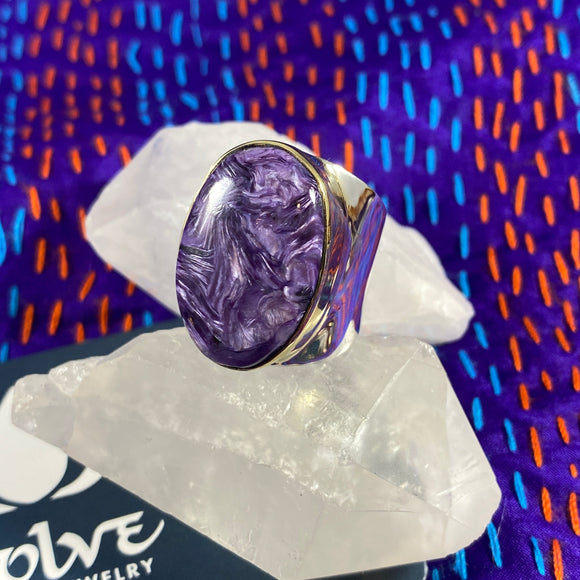 Charoite Sterling & Brass Wind Band Ring