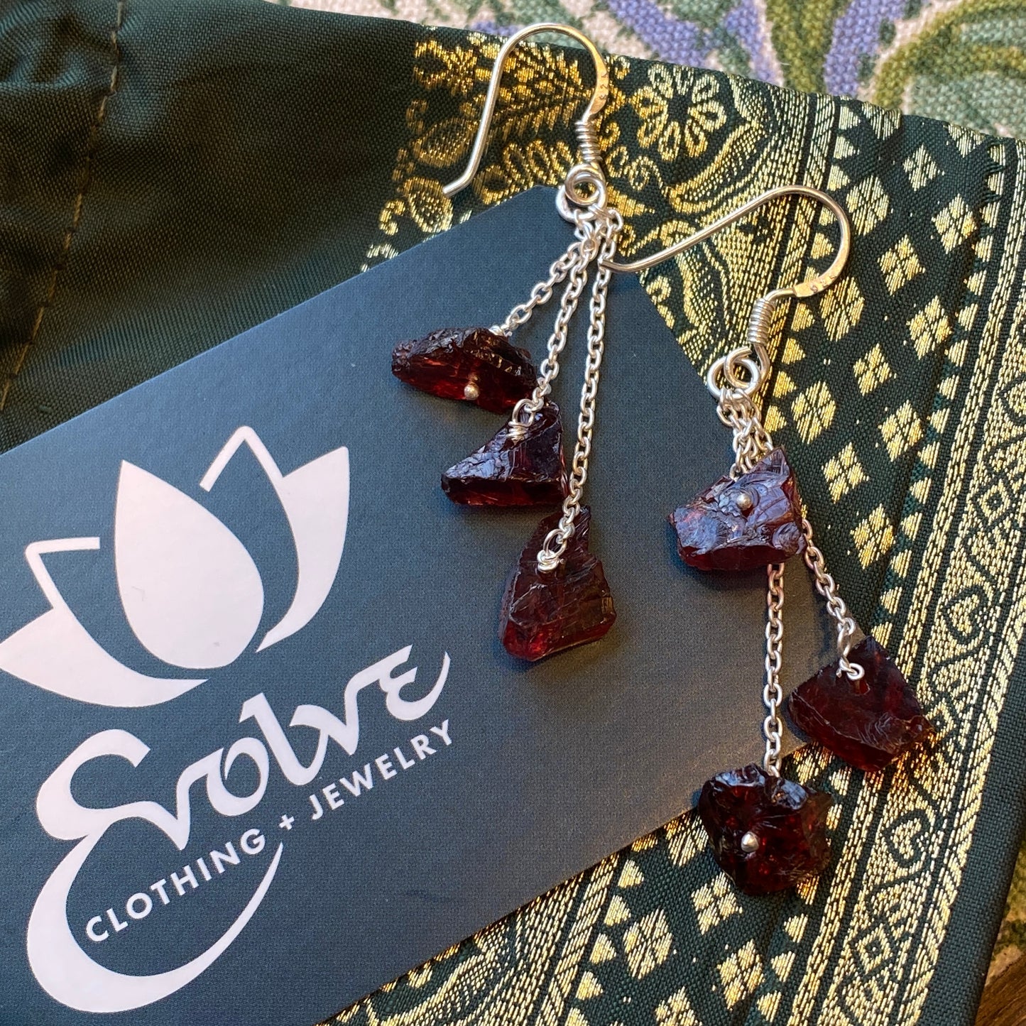 Raw Gemstone 3-drop Earrings