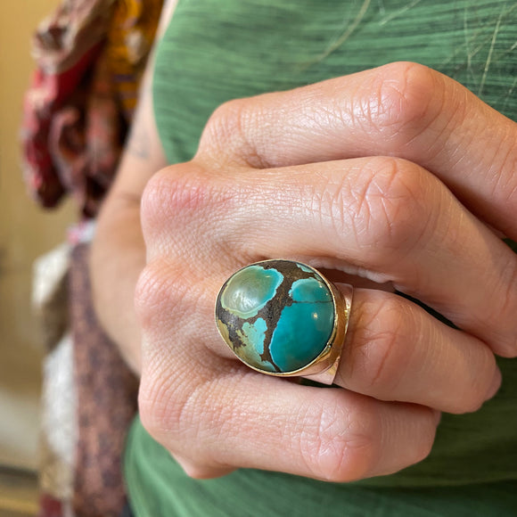 Tibetan Turquoise Sterling & Brass Wide Rings