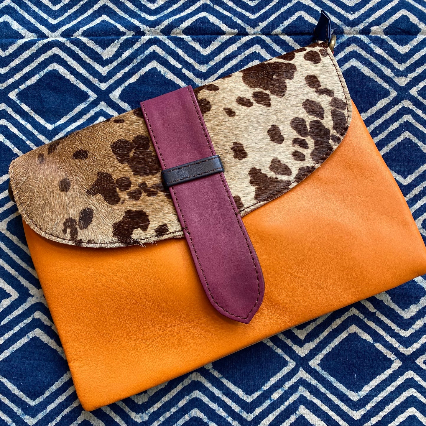 Recycled Camel Leather & Fur Envelope Purse