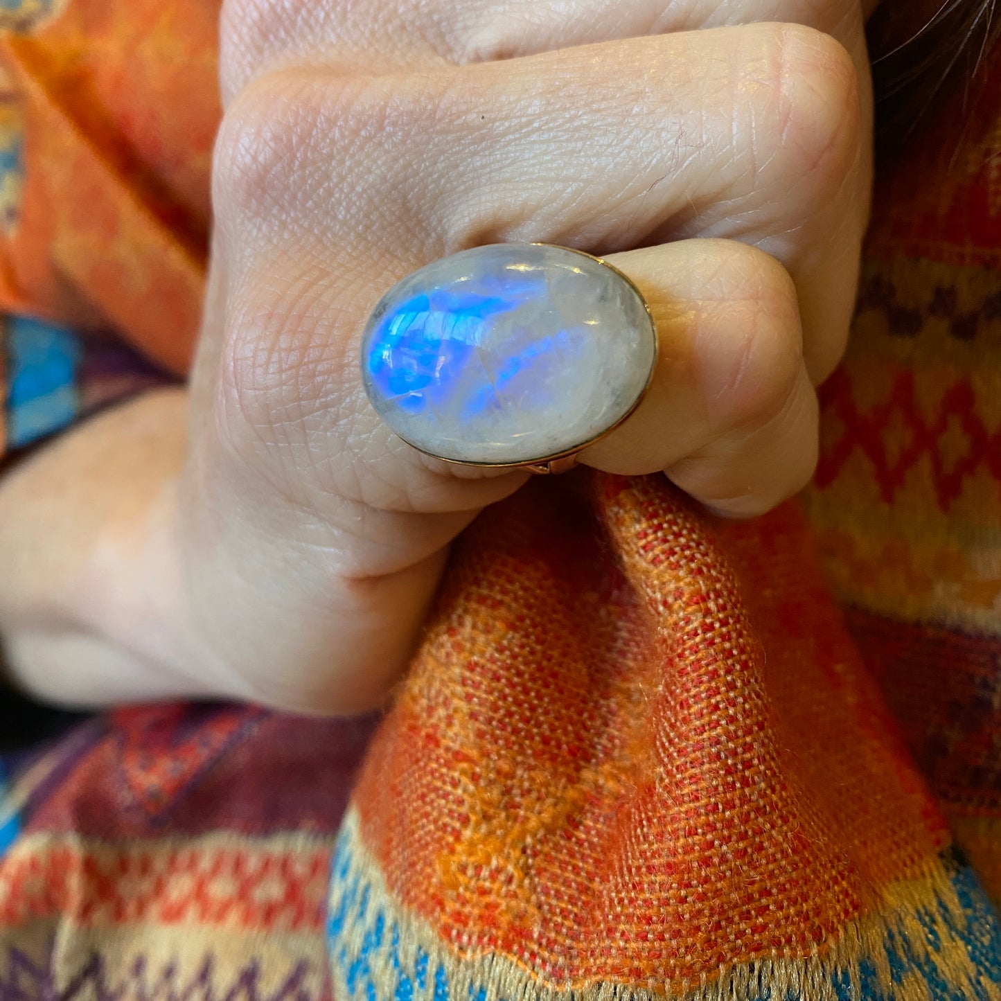 Rainbow Moonstone Sterling & Brass Ring