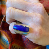 Lapis Lazuli Sterling & Brass Wide Band Ring