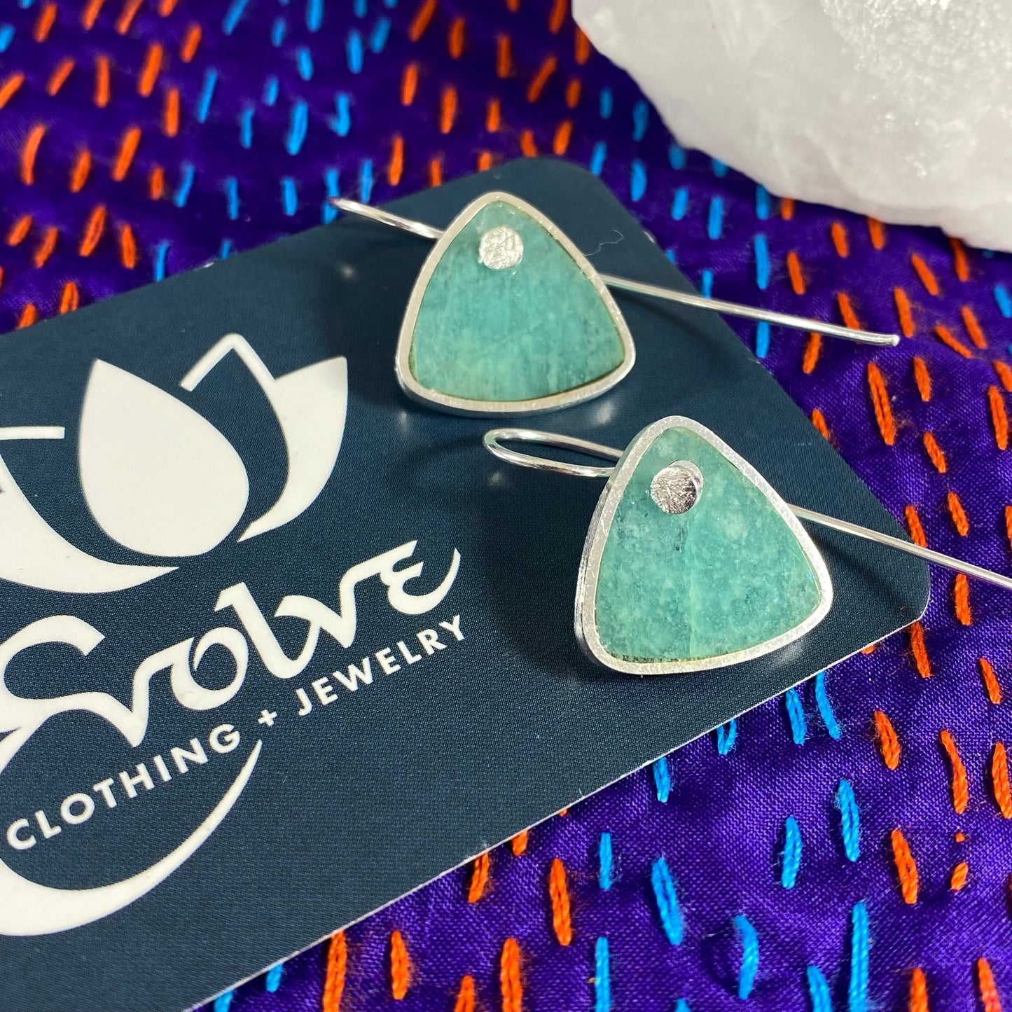 Triangle Gemstone Slice Earrings