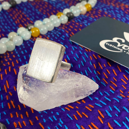 Selenite & Brushed Silver Ring