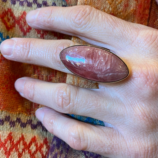 Rhodochrosite Sterling & Brass Ring