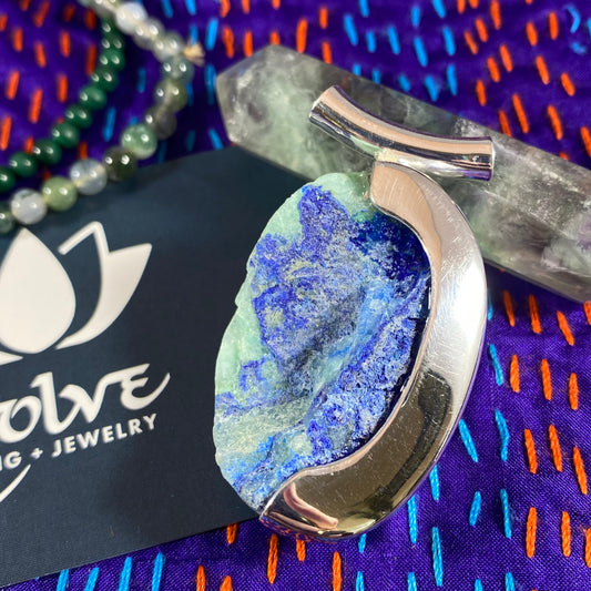 Raw Azurite Half-Set Pendant