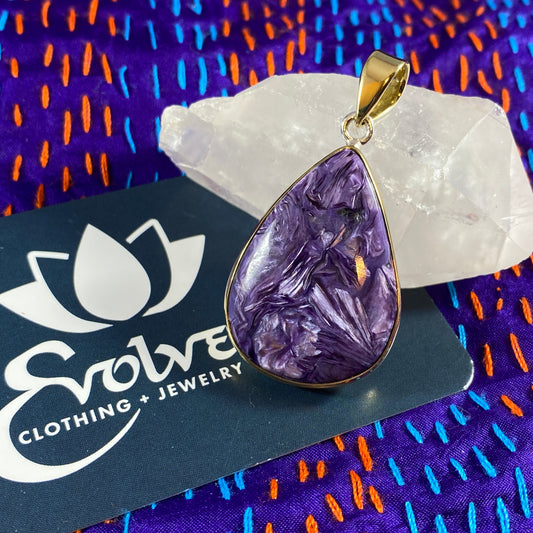 Charoite Silver & Brass Pendants