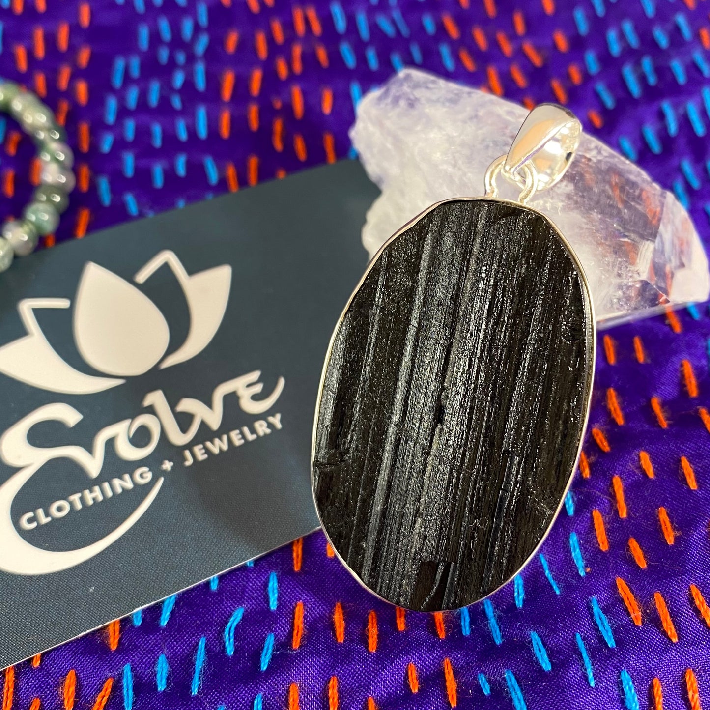 Black Tourmaline & Sterling Pendant