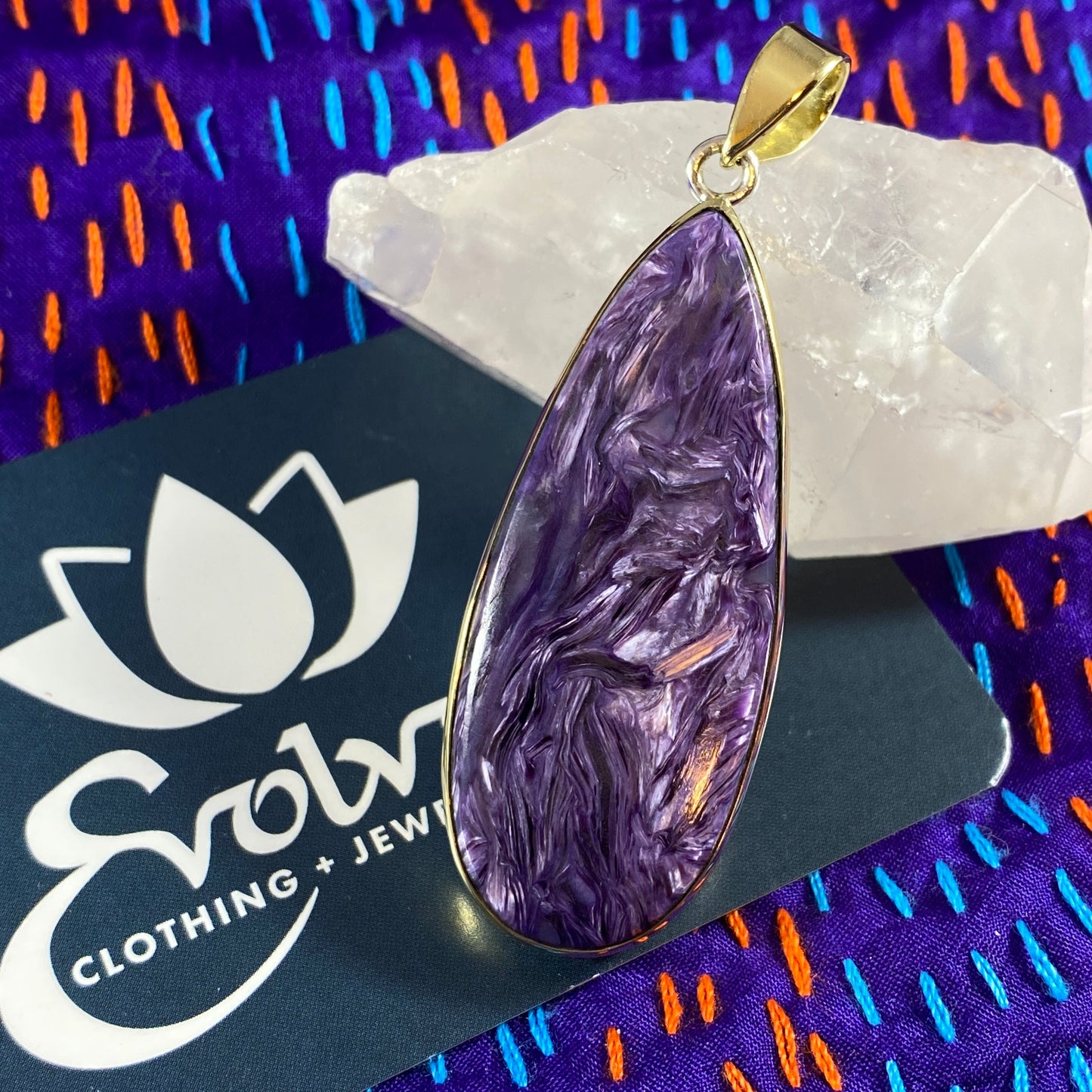 Charoite Silver & Brass Pendants